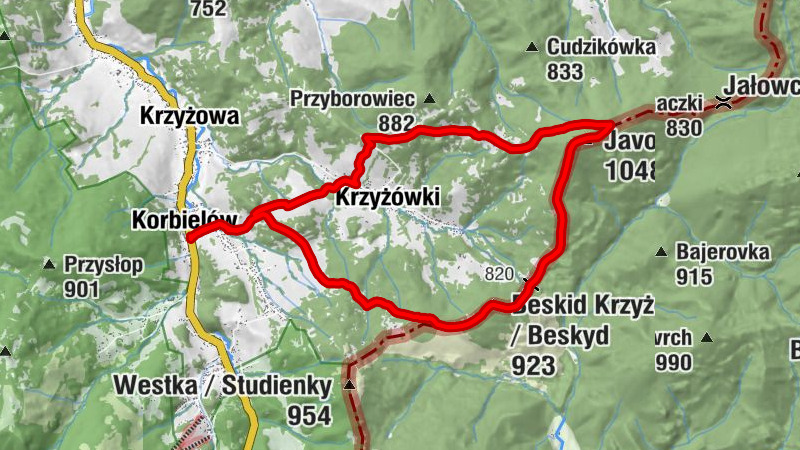 Korbielów Dolny - Korbielów - Beskid Krzyżowski / Beskyd - Javorina / Jaworzyna