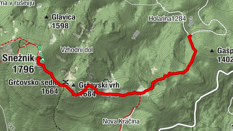 Loška Dolina - Grčovski vrh - Grčovsko sedlo - Veliki Snežnik
