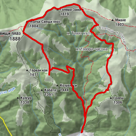 Златица - Голяма Занога - Малък Свещи плаз - Свищи плаз