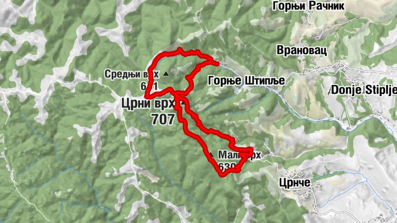 Горње Штипље - Планинарски дом „Црни врх“ - Мали врх - Црни врх