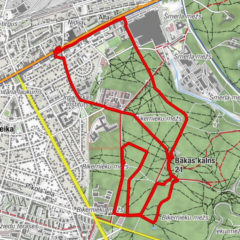 Mežciems - Bākas kalns - Alfa - Teika