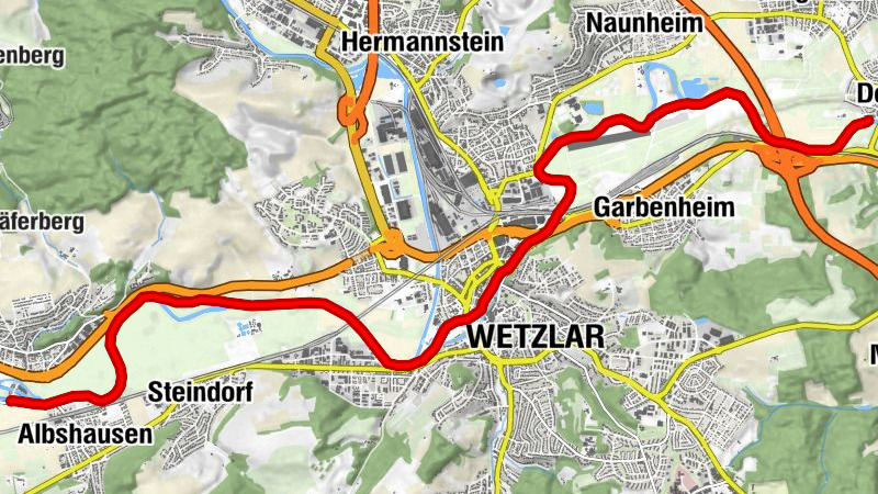 Canoe tour Lahn from Lahnau-Dorlar via Wetzlar to Solms-Oberbiel