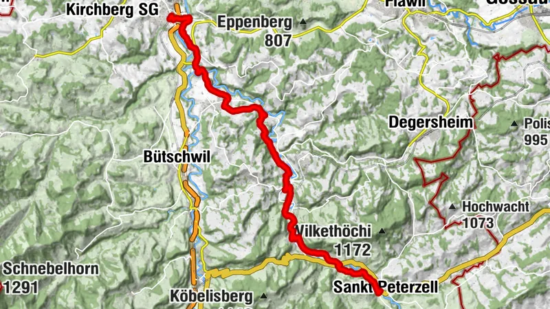 Hike on the Necker trail from St. Peterzell to Bazenheid