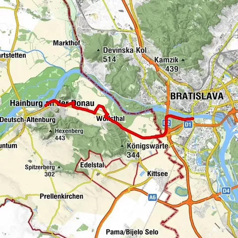 Dunajská cyklostezka, 9. etapa, severní břeh: Hainburg - Bratislava