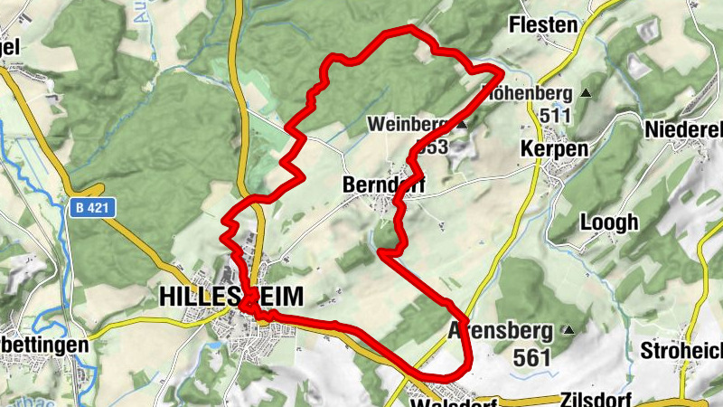 Eifelkrimi-Wanderweg Route I mit den Schauplätzen 1 bis 5