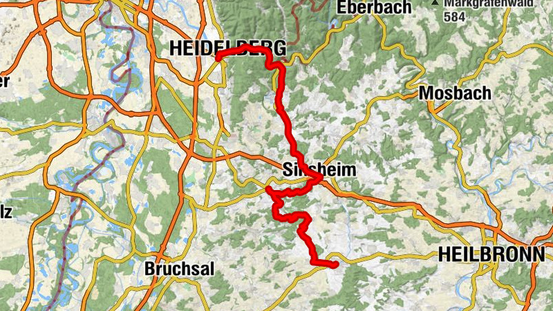 Mit dem Gravelbike von Heidelberg durch das Land der 1000 Hügel nach Pforzheim - Etappe 1: Heidelberg-Eppingen