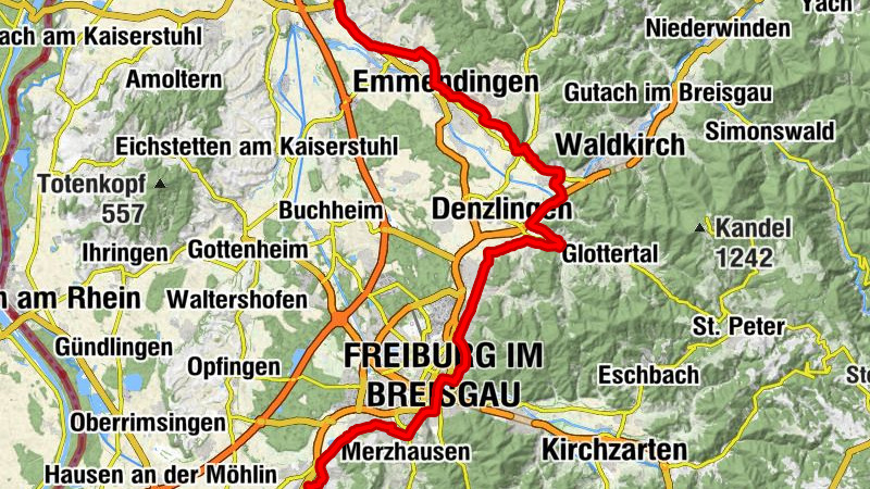 Badischer Weinradweg - Variante zu Etappe 2 über Waldkirch-Buchholz