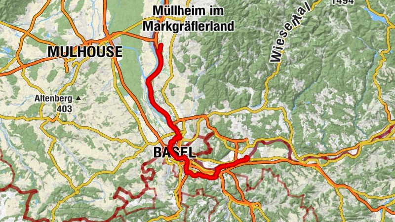 Südschwarzwald-Radweg Variante "von Rheinfelden über Basel ins Markgräflerland"