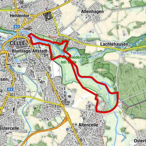 Laufstrecke (blau) entlang der Dammaschwiese