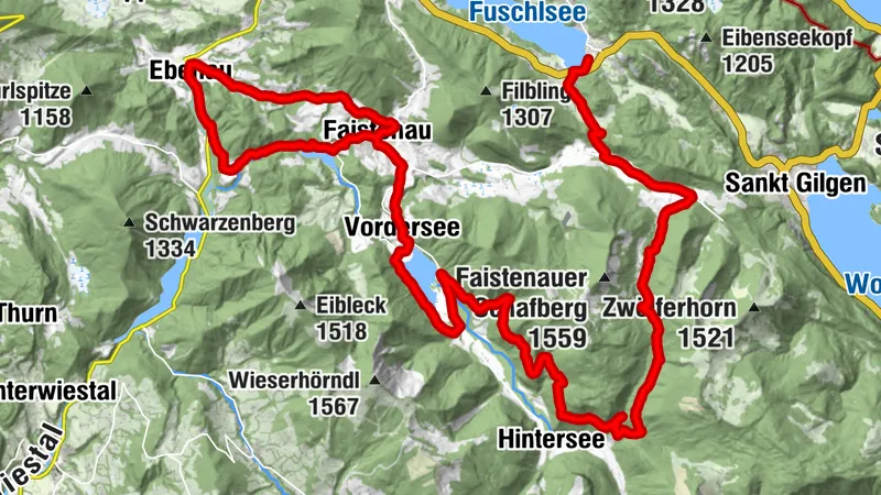 BergeSeen 02 s eMTB z Fuschlu přes Ebenau do Faistenau