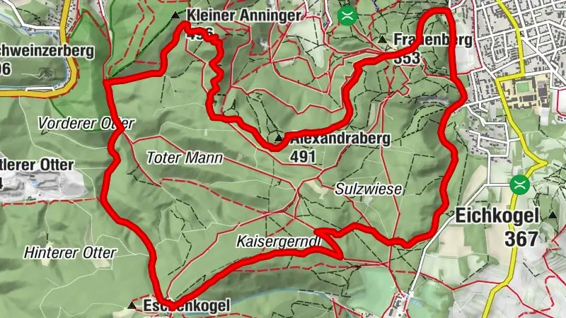 Parkplatz Waldgasthaus Bockerl - Alexanderberg - Husarentempel - Anningerhaus - Maibründl-Quelle - Parkplatz
