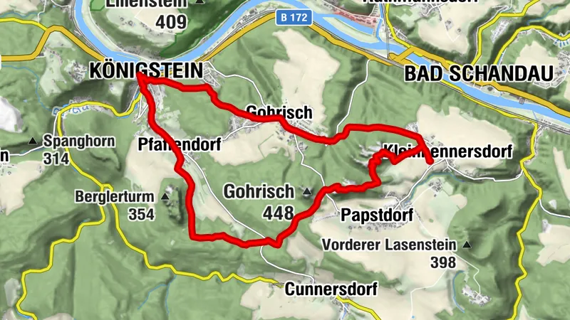 Rundweg von Kleinhennersdorf über Papstdorf nach Königstein und zurück