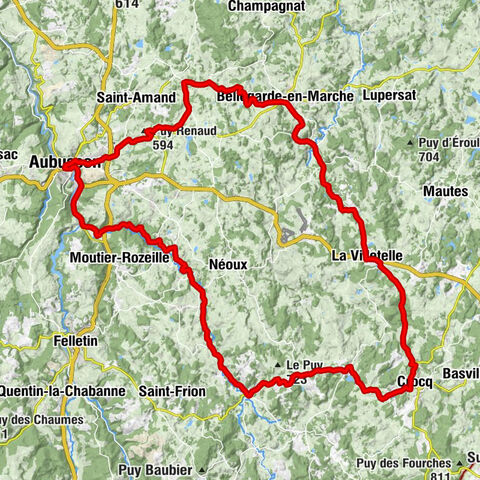 Aubusson to Crocq cycling route