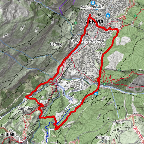Von Zermatt via Findelbachbrücke und Blatten nach Zermatt