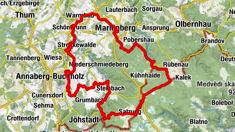 RR ERZ T14 Z Marienbergu přes lázeňskou oblast na hřeben Krušných hor