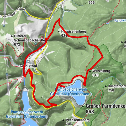 Circular hike - over the Wurzelberg to the upper reservoir - hiking start Goldisthal